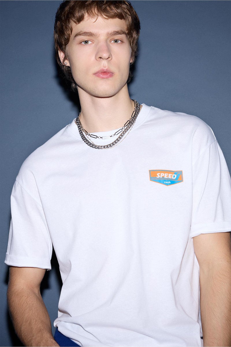 DeFacto White Man 100% Cotton Boxy Fit Printed T-Shirt Casual - Image 4